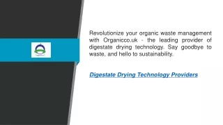 Digestate Drying Technology Providers  Organicco.uk