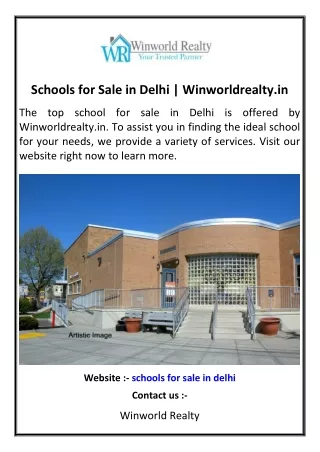 Schools for Sale in Delhi | Winworldrealty.in