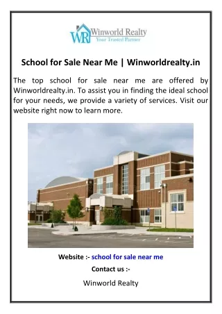 School for Sale Near Me | Winworldrealty.in