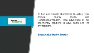 Sustainable Home Energy  Homeecoearner.com