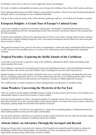 Golden Age Explorers: Top 10 Most Sought-After Seniors Tour Packages