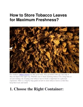 How to Store Tobacco Leaves for Maximum Freshness