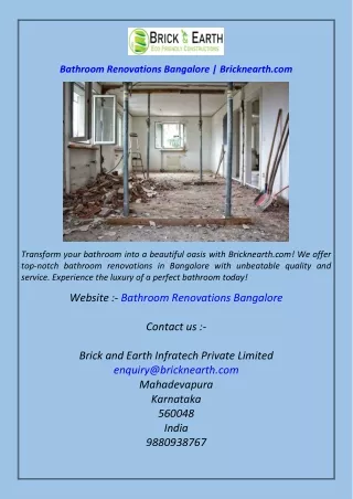 Bathroom Renovations Bangalore  Bricknearth.com