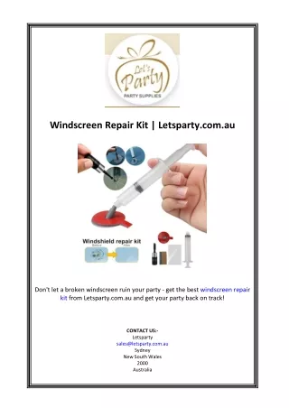 Windscreen Repair Kit | Letsparty.com.au