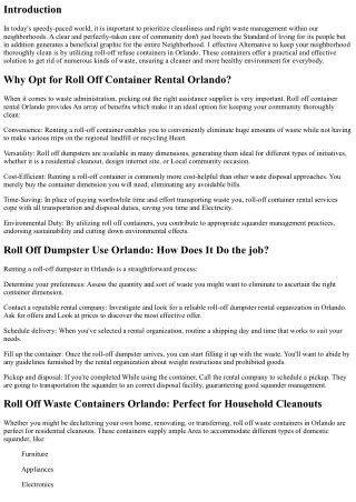 Keep the Community Thoroughly clean with Roll Off Refuse Containers in Orlando