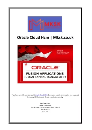 Oracle Cloud Hcm | Mksk.co.uk