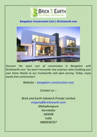 Bangalore Construction Cost  Bricknearth.com