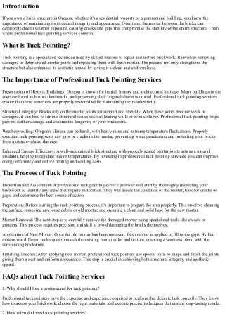 Tuck Pointing Services: Professional Restoration for Your Brickwork in Oregon