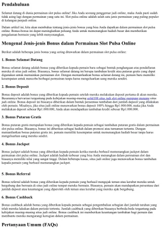 Mengenal Jenis-jenis Bonus dalam Permainan Slot Pulsa Online