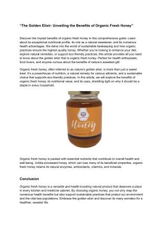 Pure Organic Honey - Nature's Sweetest Gift