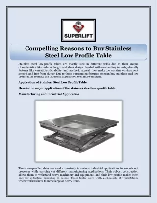 Compelling Reasons to Buy Stainless Steel Low Profile Table