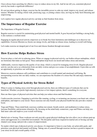 Reducing Stress Through Consistent Physical Activity