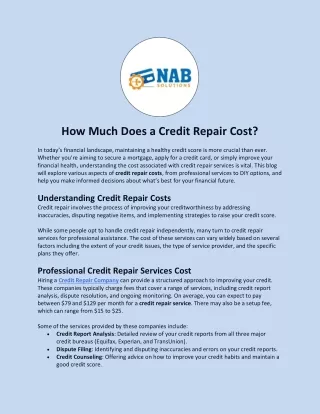 How Much Does a Credit Repair Cost?