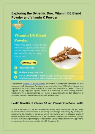 Exploring the Dynamic Duo: Vitamin D3 Blend Powder and Vitamin K Powder