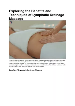 Exploring the Benefits and Techniques of Lymphatic Drainage Massage