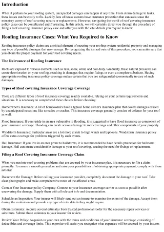 Roof Covering Insurance Policy Claims: What You Need to Know