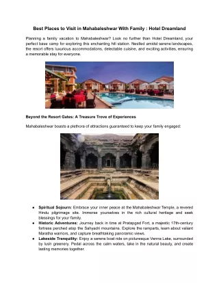 Best Places to Visit in Mahabaleshwar With Family _ Hotel Dreamland