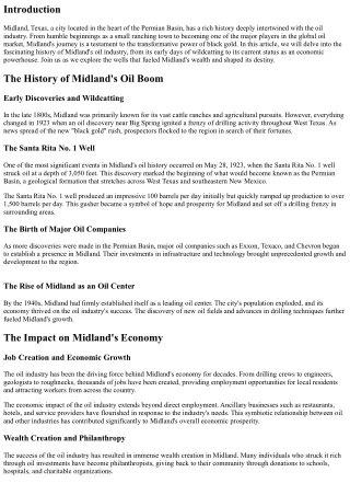 The History of Midland's Oil Industry: From Wells to Wealth