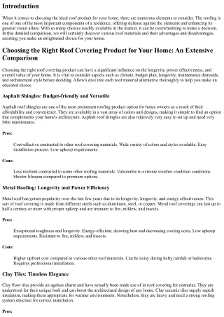 Choosing the Right Roof Covering Product for Your Home: A Thorough Contrast