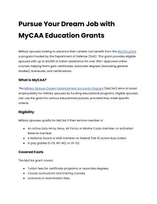 Pursue Your Dream Job with MyCAA Education Grants