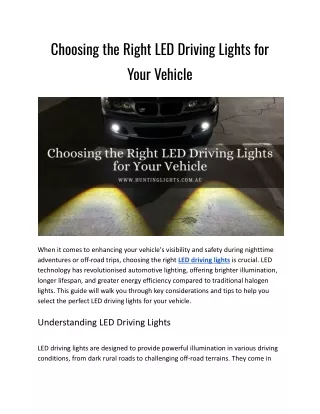 Choosing the Right LED Driving Lights for Your Vehicle