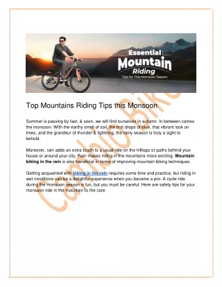 Top Mountains Riding Tips this Monsoon - Cambio Bike