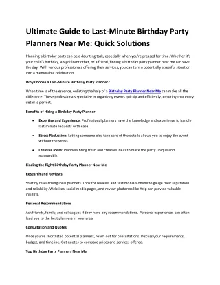 Ultimate Guide to Last-Minute Birthday Party Planners Near Me Quick Solutions