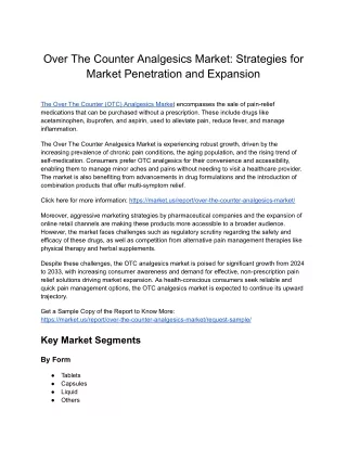 Over The Counter Analgesics Market: Regulatory Landscape and Compliance Challeng
