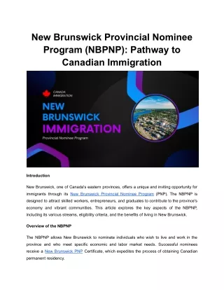 New Brunswick Provincial Nominee Program (NBPNP): Pathway to Canadian Immigratio