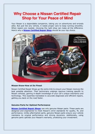 Why Choose a Nissan Certified Repair Shop for Your Peace of Mind