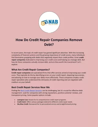 How Do Credit Repair Companies Remove Debt?