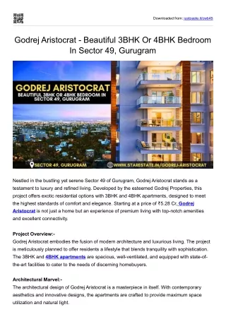 Godrej Aristocrat - Beautiful 3BHK Or 4BHK Bedroom In Sector 49, Gurugram