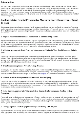 Roof Safety And Security: Important Preventative Measures Every Home Owner Need