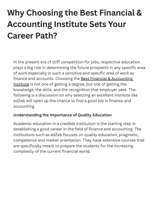 Why Choosing the Best Financial & Accounting Institute Sets Your Career Path