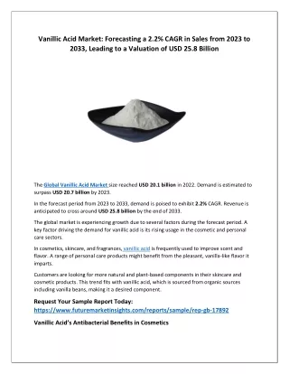 Vanillic Acid Market: Forecasting a 2.2% CAGR in Sales from 2023 to 2033