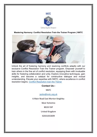 Mastering Harmony: Conflict Resolution Train the Trainer Program | NNTC