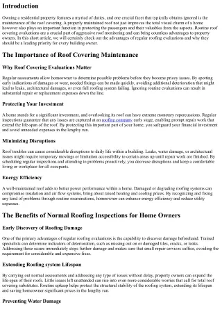 The Benefits of Routine Roofing Examinations for Property Owners