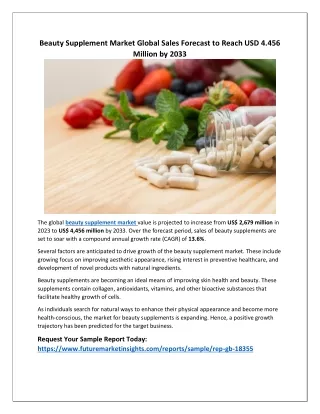 Global Beauty Supplement Market to Reach USD 4.456 Million by 2033