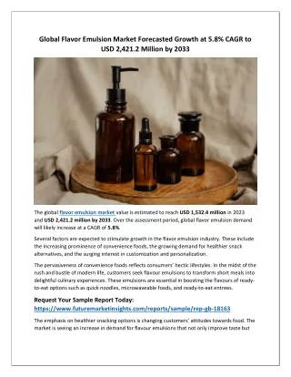 Global Flavor Emulsion Market to Reach USD2,421.2 Million by 2033 with 5.8% CAGR