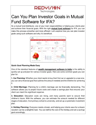 Can You Plan Investor Goals in Mutual Fund Software for IFA