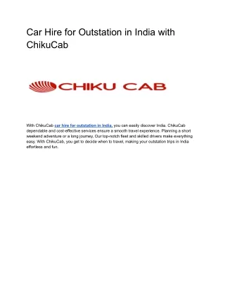 Car Hire for Outstation in India with ChikuCab