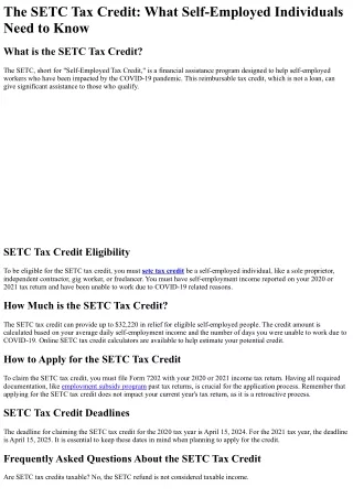 What is the SETC Tax Credit?