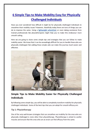 6 Simple Tips to Make Mobility Easy for Physically Challenged Individuals