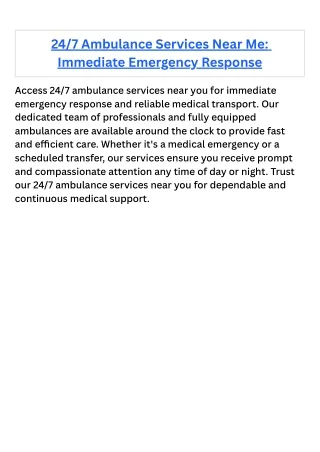 247 Ambulance Services Near Me Immediate Emergency Response