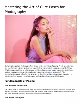 Mastering the Art of Cute Poses for Photography