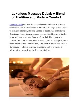 Luxurious Massage Dubai: A Blend of Tradition and Modern Comfort