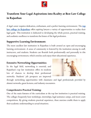 Transform Your Legal Aspirations into Reality at Best Law College in Rajasthan