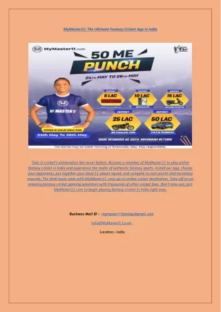 MyMaster11: The Ultimate Fantasy Cricket App in India