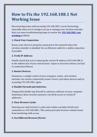 How to Fix the 192.168.188.1 Not Working Issue