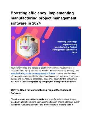 Boosting efficiency Implementing manufacturing project management software in 2024